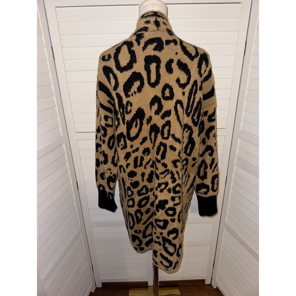 Westbound Leopard Print Fuzzy Knit Cardigan Long Sleeve Open Front Size L - Picture 5 of 6
